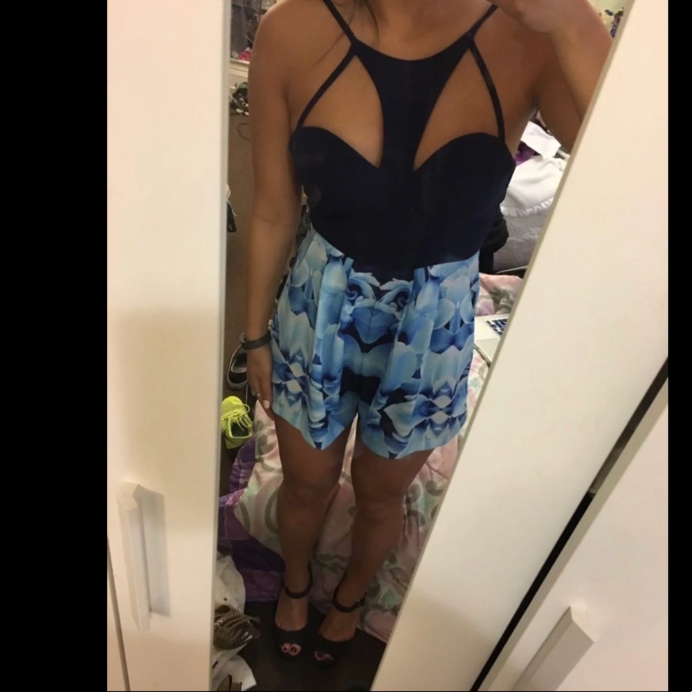 Blue Floral Cutout Romper